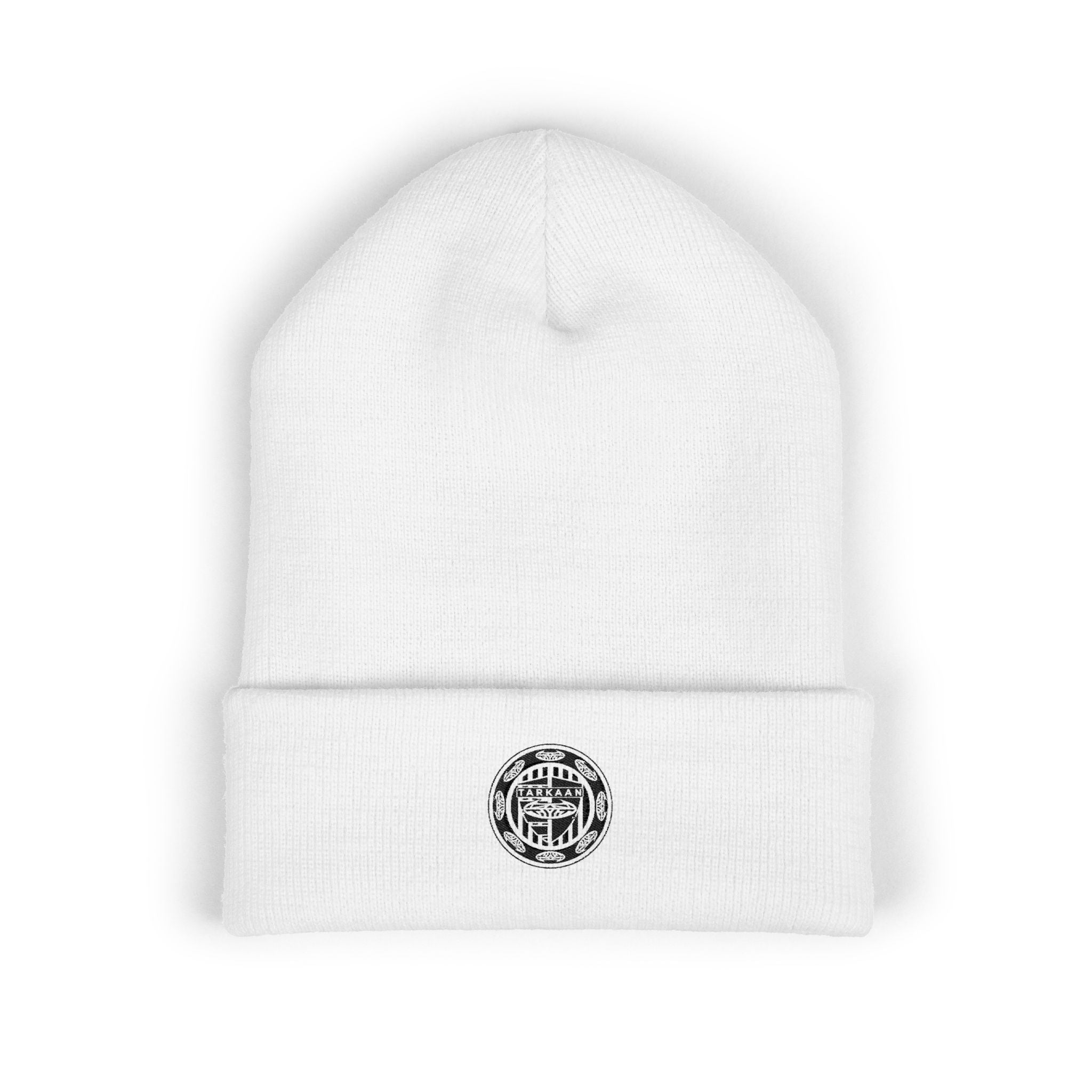 Tarkaan Embroidered Classic Cuffed Beanie — Minimal Crest Logo Winter Hat