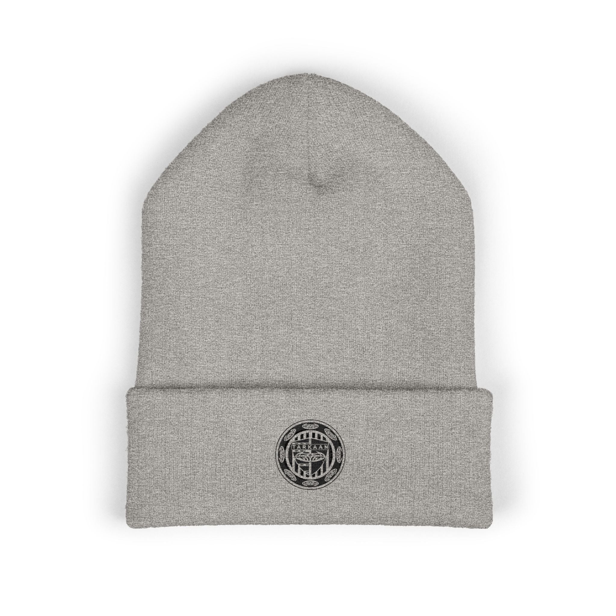 Tarkaan Embroidered Classic Cuffed Beanie — Minimal Crest Logo Winter Hat