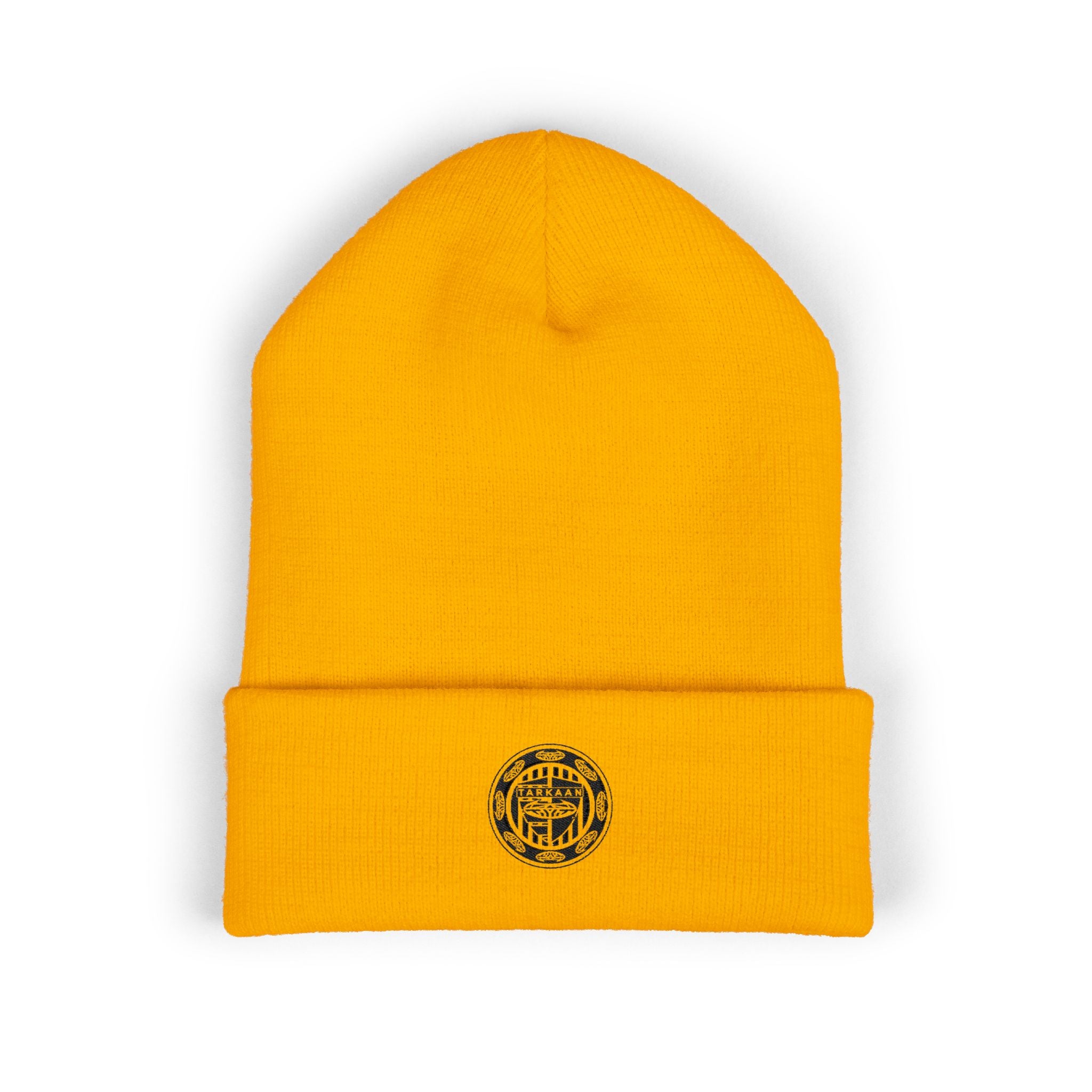 Tarkaan Embroidered Classic Cuffed Beanie — Minimal Crest Logo Winter Hat